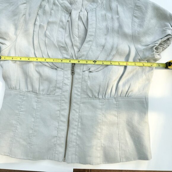 RW & CO Women’s Vintage Grey Jacket Short Sleeve Ruffled Collar 100% Ramie Large - Picture 8 of 15